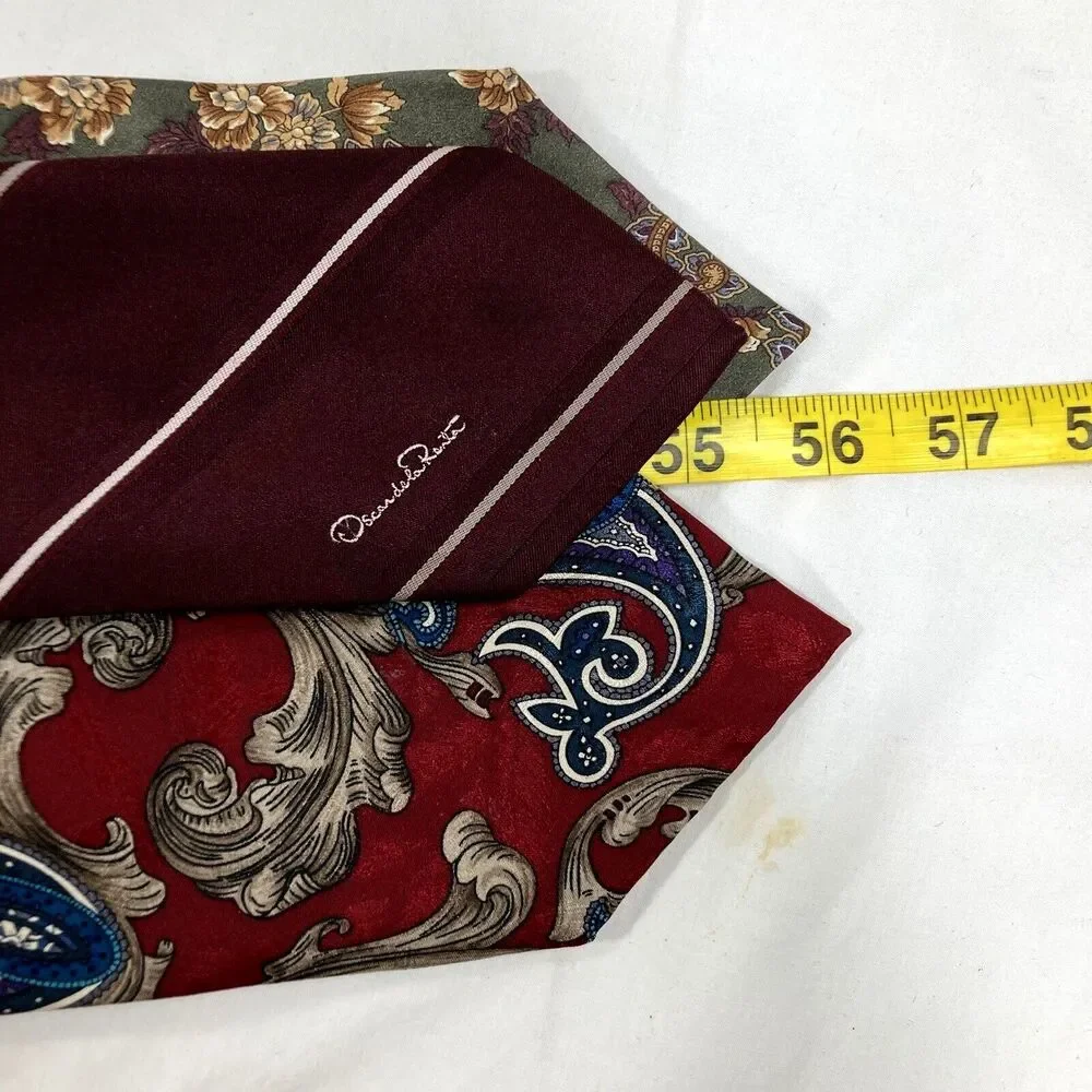 Oscar de la Renta Ties 3 Vintage Couture Paisley Stripe Blue Red Green Silk Y2K